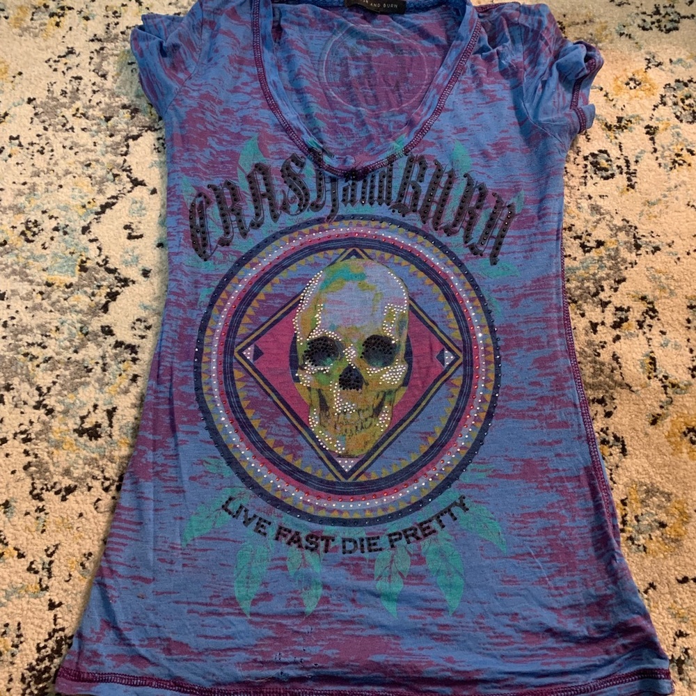 Crash And Burn Skull Tee Shirt